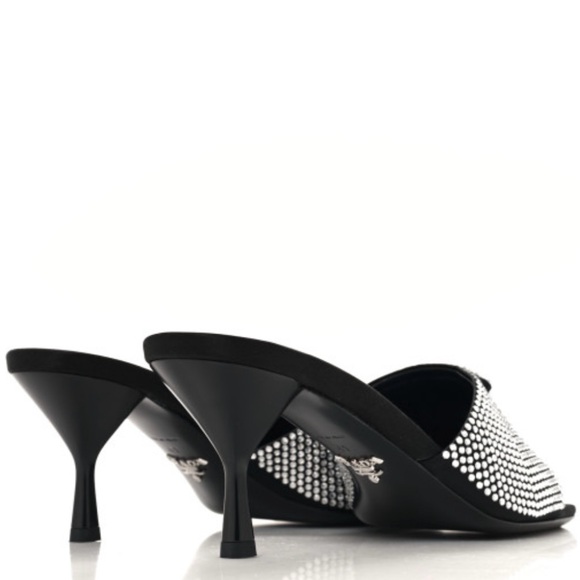 Prada - Satin Crystal Logo 65 mm Slide Sandal- Color: Black- Size: 37.5 - Picture 5 of 11